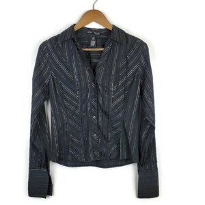 Womens Black Button Up V-Neck Career Blouse Medium